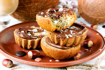 Banana cake with chocolate nuts and coconut chips