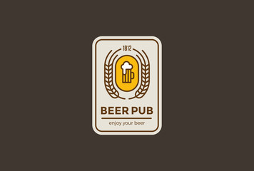 Beer mug Logo design vector Linear. Bar Pub Retro Vintage Label
