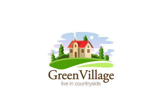Village House Logo Real Estate design vector. Cottage Farm icon