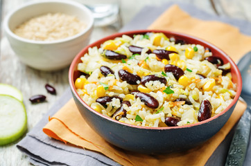 zucchini corn carrots red beans rice