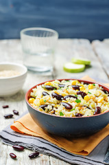 zucchini corn carrots red beans rice