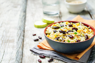 zucchini corn carrots red beans rice