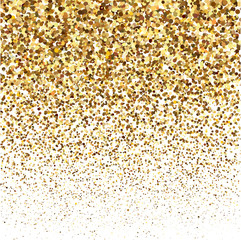 Gold glitter shine texture on a white background. Golden explosion of confetti. Golden abstract particles on a white background. Isolated Holiday Design elements. Vector illustration.