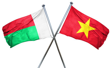 Madagascar flag with Vietnam flag, 3D rendering