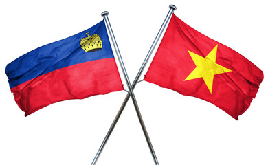 Liechtenstein flag with Vietnam flag, 3D rendering