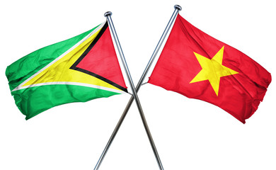 Guyana flag with Vietnam flag, 3D rendering