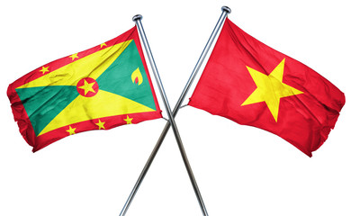 Grenada flag with Vietnam flag, 3D rendering