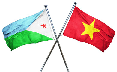 Djibouti flag with Vietnam flag, 3D rendering