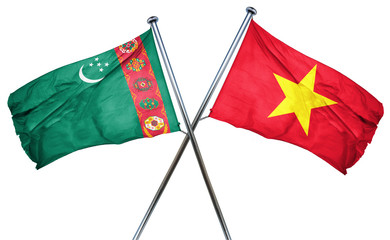 Turkmenistan flag with Vietnam flag, 3D rendering