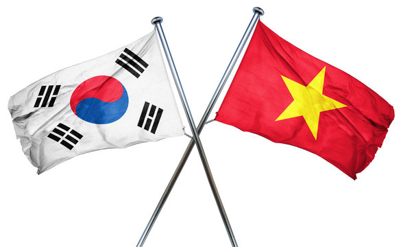 South korea flag with Vietnam flag, 3D rendering