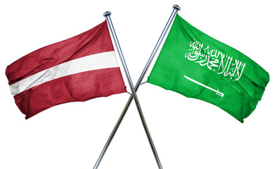 Latvia flag with Saudi Arabia flag, 3D rendering