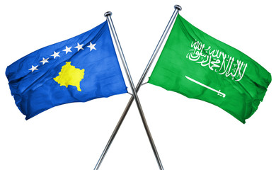 Kosovo flag with Saudi Arabia flag, 3D rendering