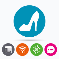 Women's shoe sign icon. High heels shoe.