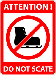 No ice skate, ice-skate, ice-skating and skating prohibited symbol. Sign indicating the prohibition or rule. Warning and forbidden. Flat design. Vector illustration. Easy to use and edit. EPS10.