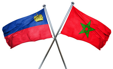 Liechtenstein flag with Morocco flag, 3D rendering