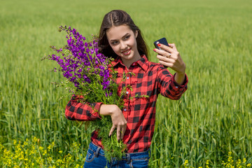 Young girl making selfie