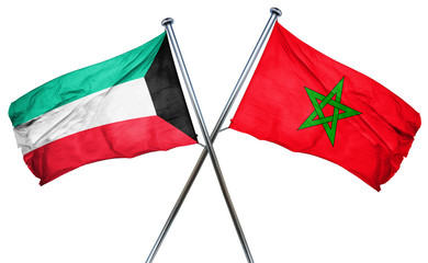 Kuwait flag with Morocco flag, 3D rendering