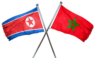 North Korea flag with Morocco flag, 3D rendering