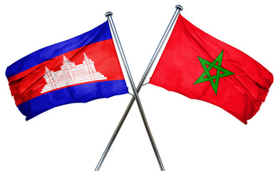 Cambodia flag with Morocco flag, 3D rendering