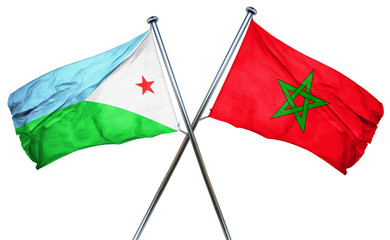 Djibouti flag with Morocco flag, 3D rendering