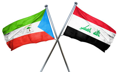 Equatorial guinea flag with Iraq flag, 3D rendering