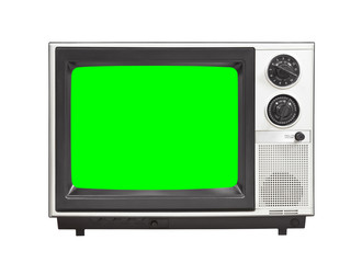Vintage Analog Television Isolated On White with Chroma Key Gree