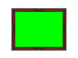 Wood Picture Frame on White with Chroma Key Green Screen
