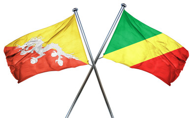 Bhutan flag with Congo flag, 3D rendering