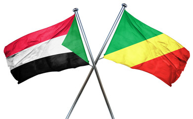 Sudan flag with Congo flag, 3D rendering