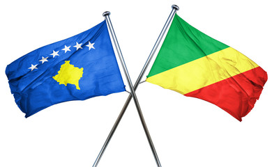 Kosovo flag with Congo flag, 3D rendering
