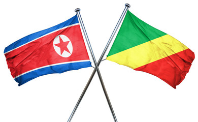 North Korea flag with Congo flag, 3D rendering