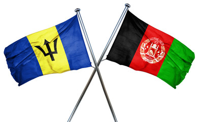 Barbados flag with Afghanistan flag, 3D rendering