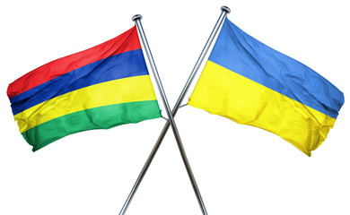 Mauritius flag with Ukraine flag, 3D rendering
