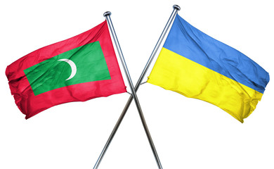 Maldives flag with Ukraine flag, 3D rendering