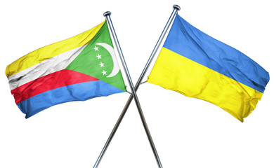 Comoros flag with Ukraine flag, 3D rendering