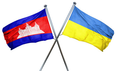 Cambodia flag with Ukraine flag, 3D rendering