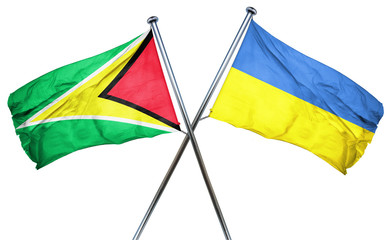 Guyana flag with Ukraine flag, 3D rendering