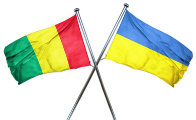 Guinea flag with Ukraine flag, 3D rendering