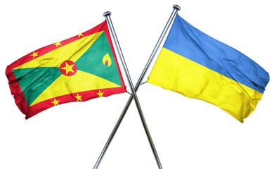 Grenada flag with Ukraine flag, 3D rendering