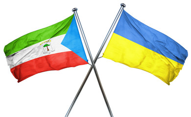 Equatorial guinea flag with Ukraine flag, 3D rendering