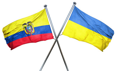 Ecuador flag with Ukraine flag, 3D rendering