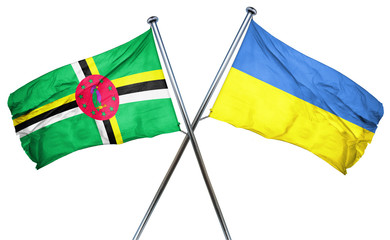 Dominica flag with Ukraine flag, 3D rendering