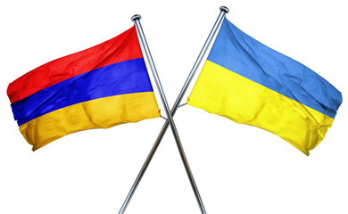 Armenia flag with Ukraine flag, 3D rendering