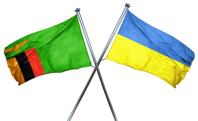 Zambia flag with Ukraine flag, 3D rendering
