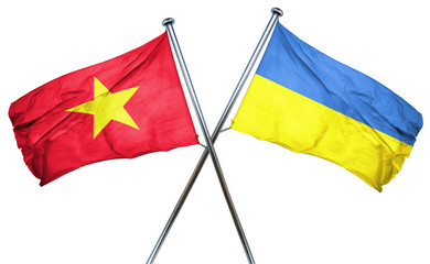 Vietnam flag with Ukraine flag, 3D rendering