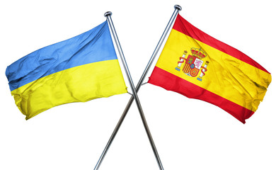 Ukraine flag with Spain flag, 3D rendering