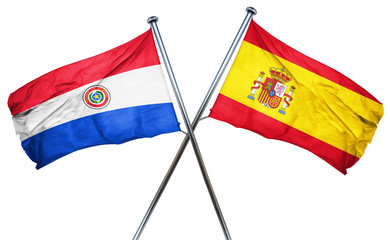 Paraguay flag with Spain flag, 3D rendering
