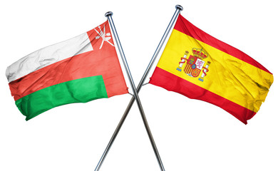 Oman flag with Spain flag, 3D rendering