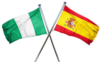 Nigeria flag with Spain flag, 3D rendering