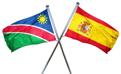 Namibia flag with Spain flag, 3D rendering